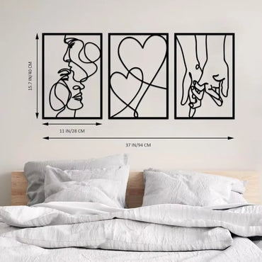 Metal Minimalist Line Wall Art - Delightful Valentine's Day Kiss Hand. Aesthetic Modern Home Ornament and Stylish Hanging