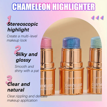 2PCS Chameleon Holographic Glitter Shimmer Highlighter Stick, Makeup For Face And Body, Highly Pigmented,
