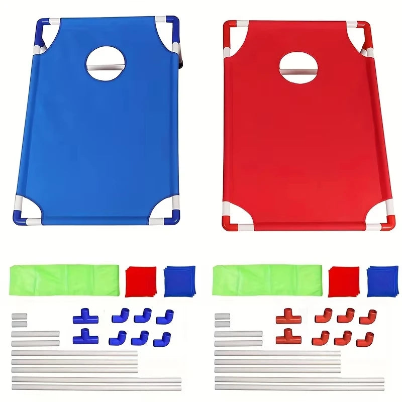 A Set of Red/Blue Portable Cornhole Game Set, Foldable and Durable, Summer Beach Bean Bag Toss Game, Suitable for Outdoor Party