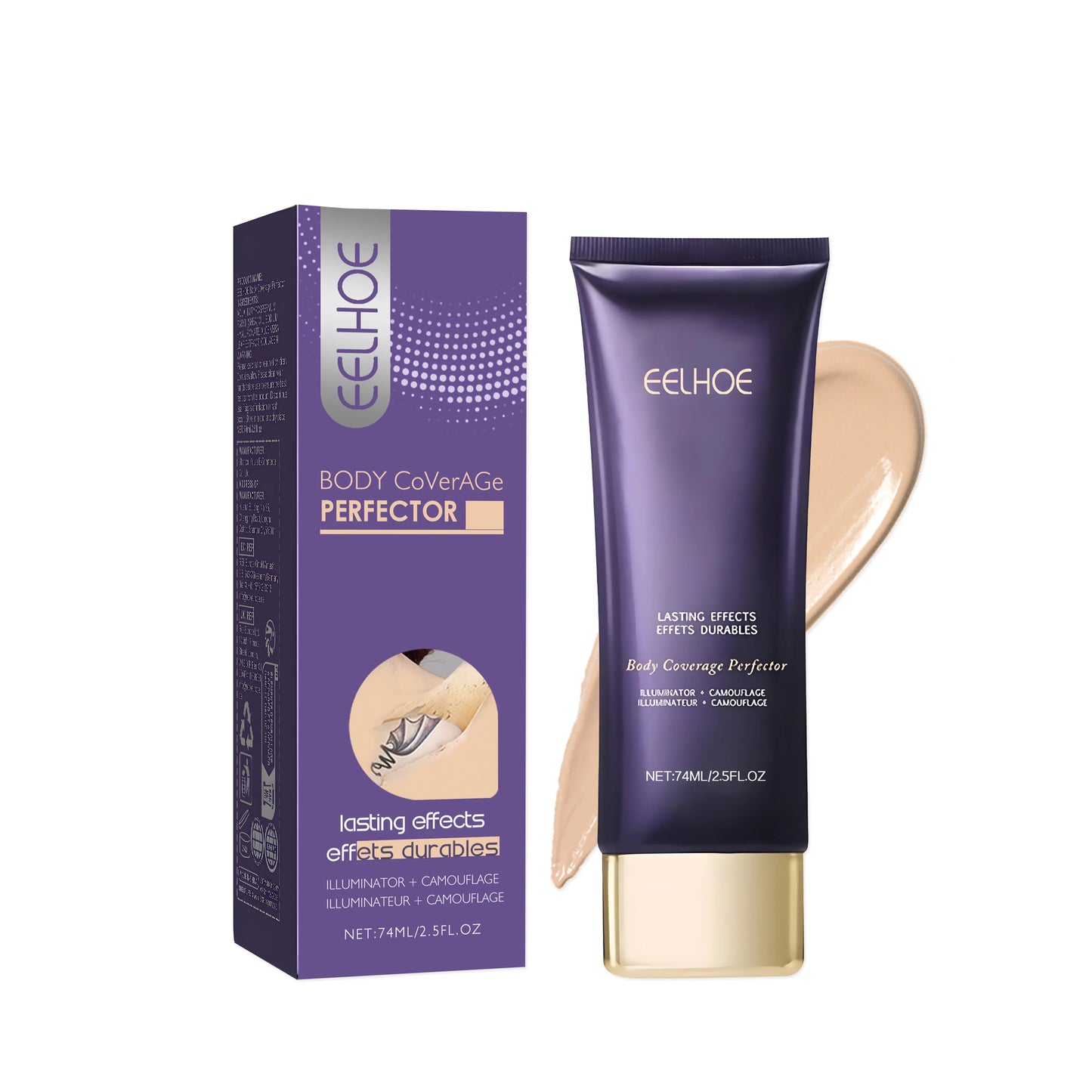 EELHOE 74mL Body Coverage Perfector, Even Skin Tone, Covering Tattoos, Universal For Face And Body, No Burden Makeup Effect
