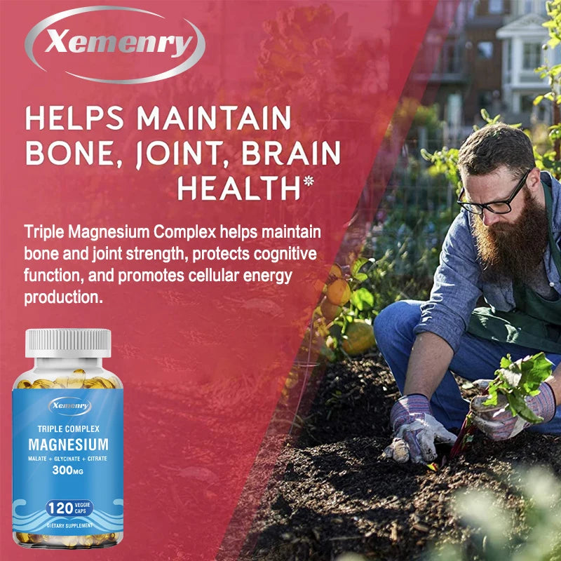 Triple Magnesium Complex - Supports Muscle, Bone, Cardiovascular and Nervous System Health - 120 Capsules