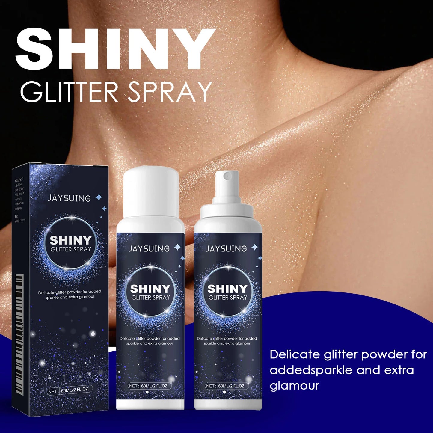 60ml Jaysuing Illuminating Glitter Spray Body Highlight Portable Versatile Shine Natural Sheen Easy Application Glitter Mist