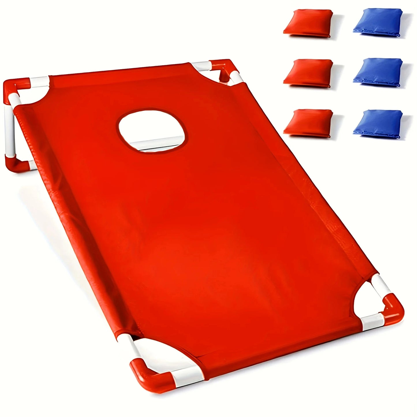 A Set of Red/Blue Portable Cornhole Game Set, Foldable and Durable, Summer Beach Bean Bag Toss Game, Suitable for Outdoor Party