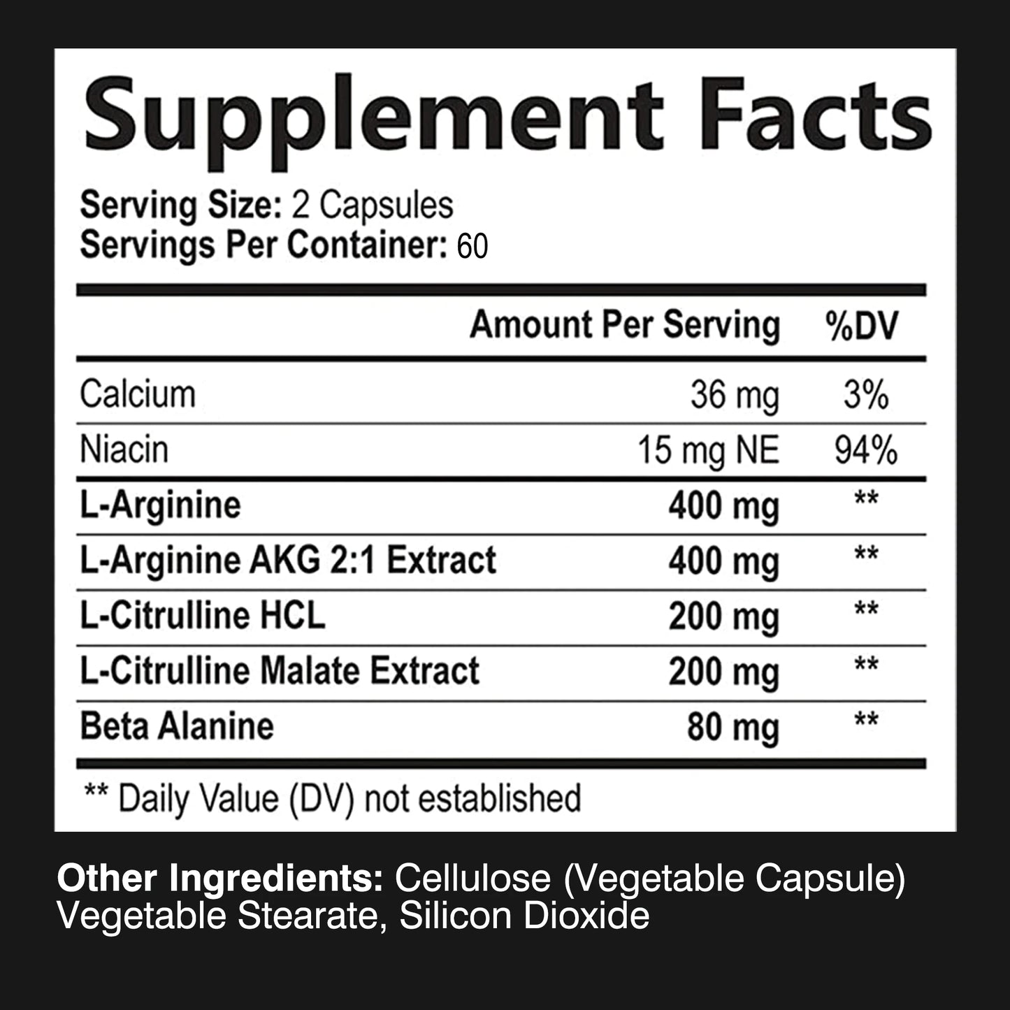 Nitric Oxide Supplement - Calcium, L-Arginine - Men's Health Supplement -120 Capsules