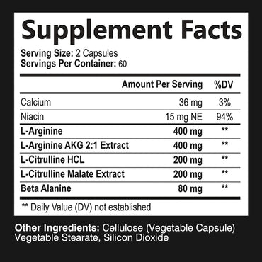 Nitric Oxide Supplement - Calcium, L-Arginine - Men's Health Supplement -120 Capsules