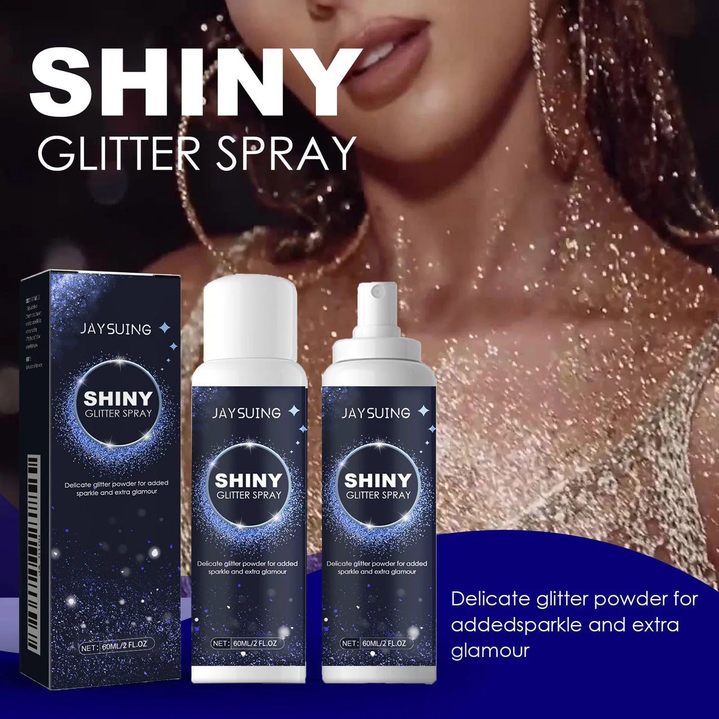 60ml Jaysuing Illuminating Glitter Spray Body Highlight Portable Versatile Shine Natural Sheen Easy Application Glitter Mist