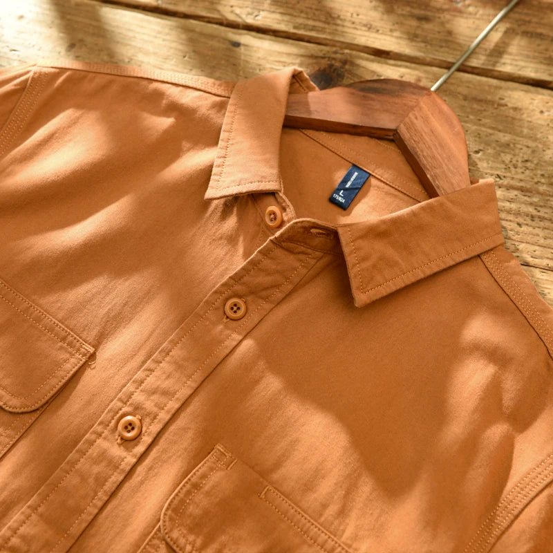 HIQOR New in Mens Vintage Shirt Male Lone Sleeve Cargo Shirts 100% Cotton Casual Solid Shirt Male Pocket Work Shirt Man Clothing