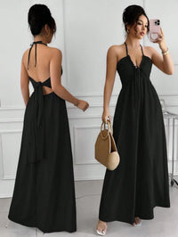 Halter Lace Up Backless A-Line Maxi Dress