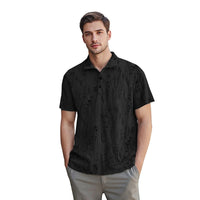 Men s Casual Short Sleeve T-Shirts with Vintage Distressed Texture and Stylish Button Lapel V Neck Design for Summer Wear