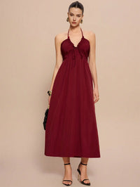 Halter Lace Up Backless A-Line Maxi Dress