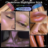 2PCS Chameleon Holographic Glitter Shimmer Highlighter Stick, Makeup For Face And Body, Highly Pigmented,