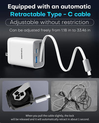 65W GaN PD3.1 Fast Charger With Retractable Cable , 3-Port Type-C + USB-A Travel Adapter For IPhone ,  Laptops, Galaxy Series