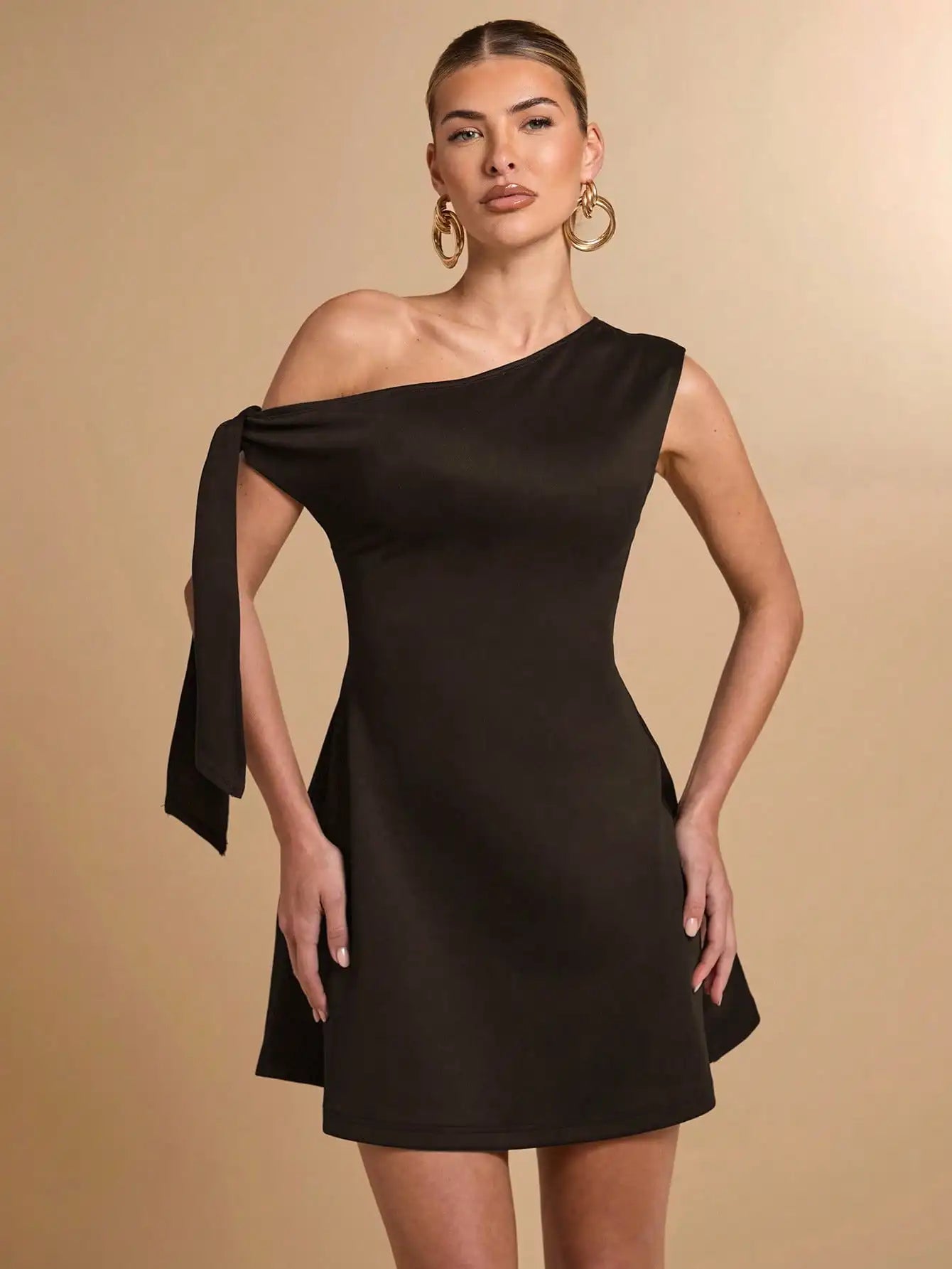 Women Asymmetric One-Shoulder A-Line Mini Dress Elegant Casual