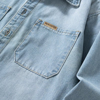 Vintage American-style men's versatile thin non-stretch denim loose-fitting shirt