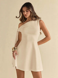 Women Asymmetric One-Shoulder A-Line Mini Dress Elegant Casual