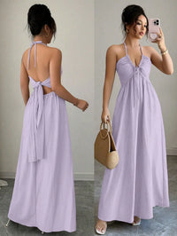 Halter Lace Up Backless A-Line Maxi Dress