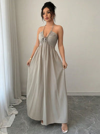 Halter Lace Up Backless A-Line Maxi Dress