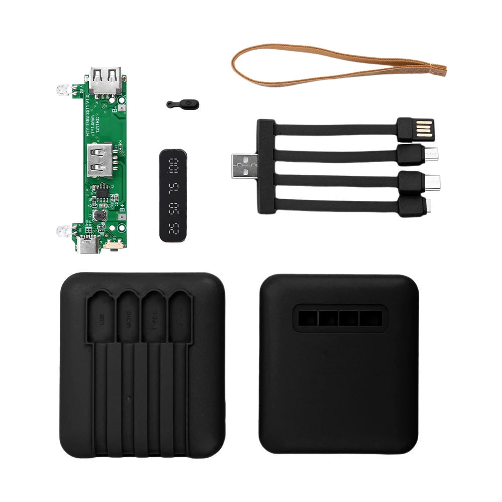Rechargeable Battery DIY Kit 18650 Power Bank Charge Storage Box Digital Display 4 Output Interface for Charging Mobile Phones