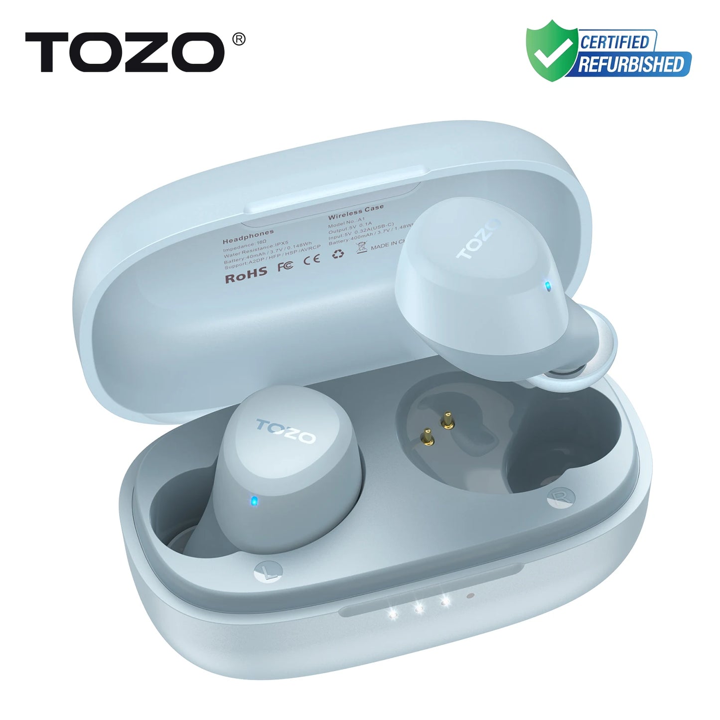 Refurbished TOZO TWS Earbuds in-Ear Wireless Bluetooth Headsets with With Mic Touch Control Sport Waterproof for Iphone Android