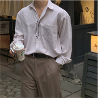 Oversized Men's Niche Striped Shirt, Spring&Autumn Fashion All-Matching Long Sleeve Shirt Coat, Korean Casual Unisex Outdoor