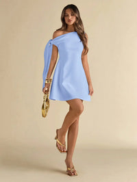 Women Asymmetric One-Shoulder A-Line Mini Dress Elegant Casual