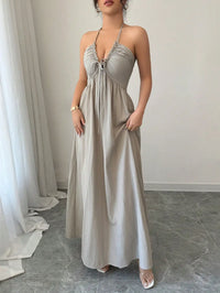 Halter Lace Up Backless A-Line Maxi Dress