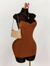 Lime Green Ruched Bust Cross Back Tie Strap Mini Dress