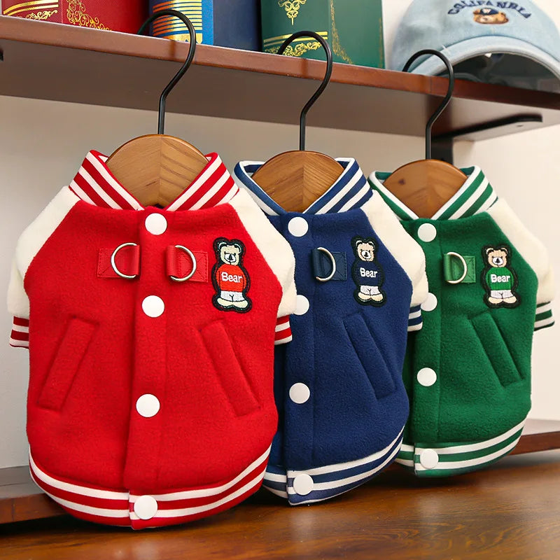 Cozy Fleece Dog Jacket, Sporty Baseball Style Dog Clothes  for Everyday Comfort, Warm Puppy Clothes for Small Medium Breeds