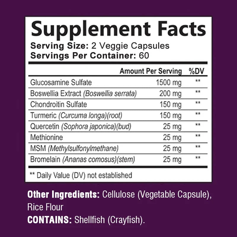 Glucosamine Chondroitin - with Turmeric, Boswellia, Quercetin - Supports Joint Health and Mobility - 120 Capsules