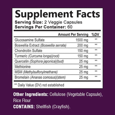 Glucosamine Chondroitin - with Turmeric, Boswellia, Quercetin - Supports Joint Health and Mobility - 120 Capsules