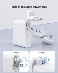 100W USB C Travel Charger, 4-Ports Foldable Travel Adapter Plug Converter With UK/EU/AU Plugs, Fast Charging For IPad iPhone