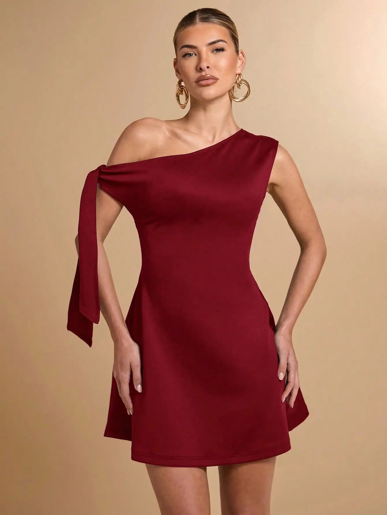 Women Asymmetric One-Shoulder A-Line Mini Dress Elegant Casual