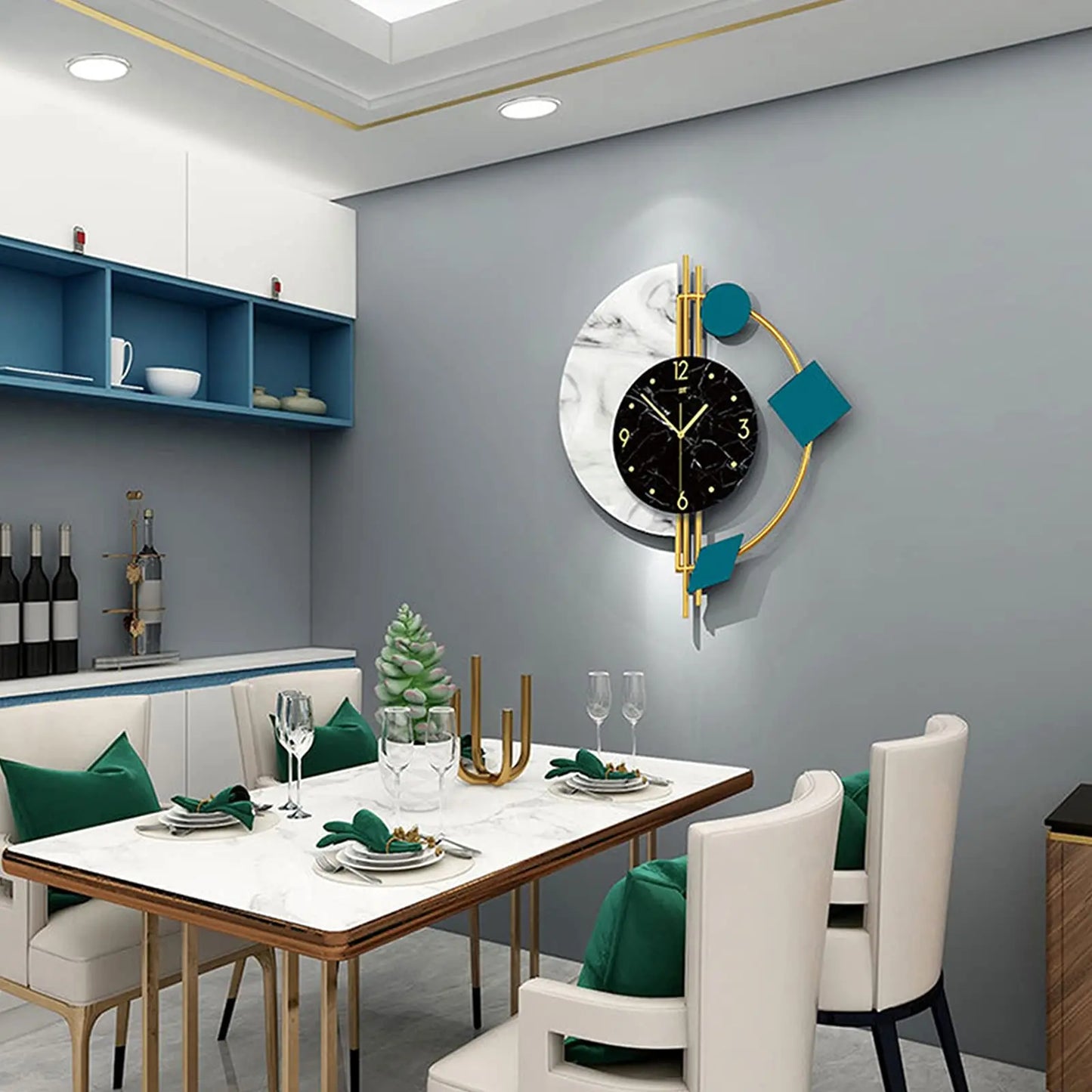 22" Marble Wall Clock Nordic Style Creative Luxury Wall Clock Silent Non-Ticking Silent Battery Operated Living Room Mid Century