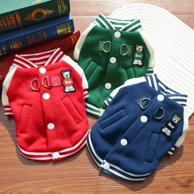 Cozy Fleece Dog Jacket, Sporty Baseball Style Dog Clothes  for Everyday Comfort, Warm Puppy Clothes for Small Medium Breeds