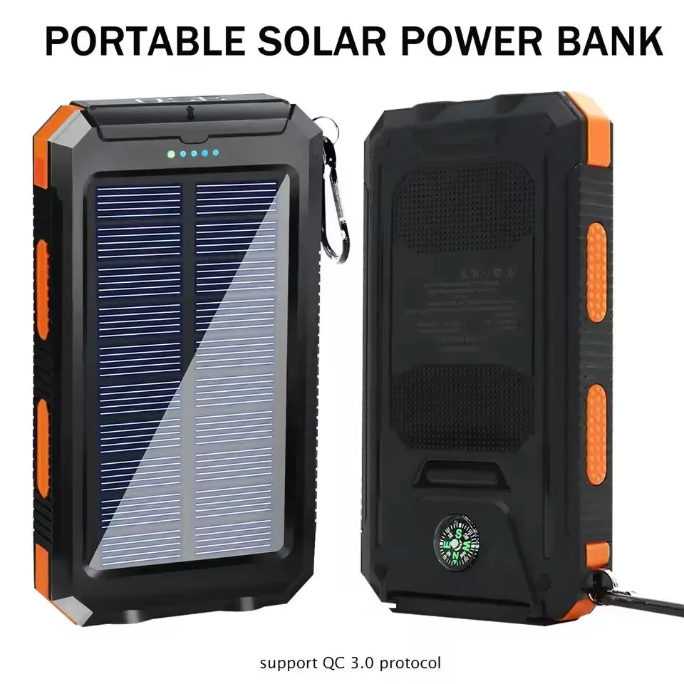 New Ready Stock Immediate Shipment 10000mAh Solar Power Bank Fast Charging Dual USB Outdoor Waterproof with Flashlight Compass