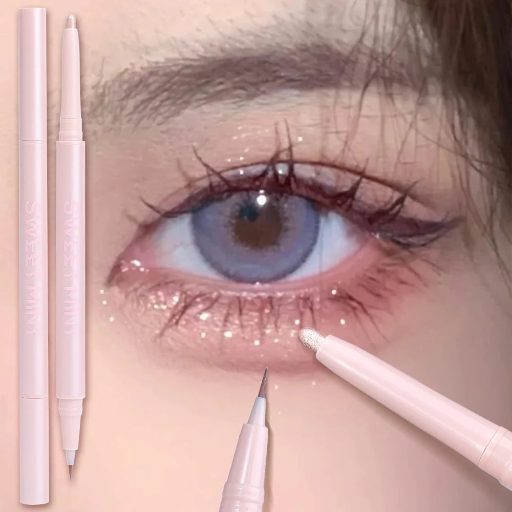 Double Ended Lying Silkworm Pencil Highlighter Makeup Pen enlarge eyes Under Eye Highlighter Makeup Stick Slim & soft  tip