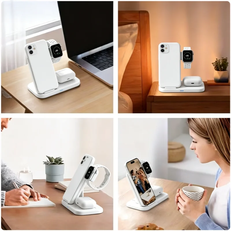 30W LED Fast Wireless Charger Stand 3 In 1 Foldable Charging Station,For IPhone/Apple Watch 9 8 7 6 5/Airpods Pro