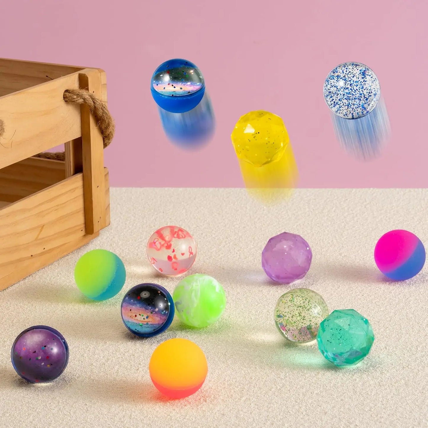 JOYFY 24 PCS Multistyle Bouncy Balls 6 Styles 32mm Assorted Bouncy Balls Bulk for Kids Party Favors Chirstmas Birthdays Gifts