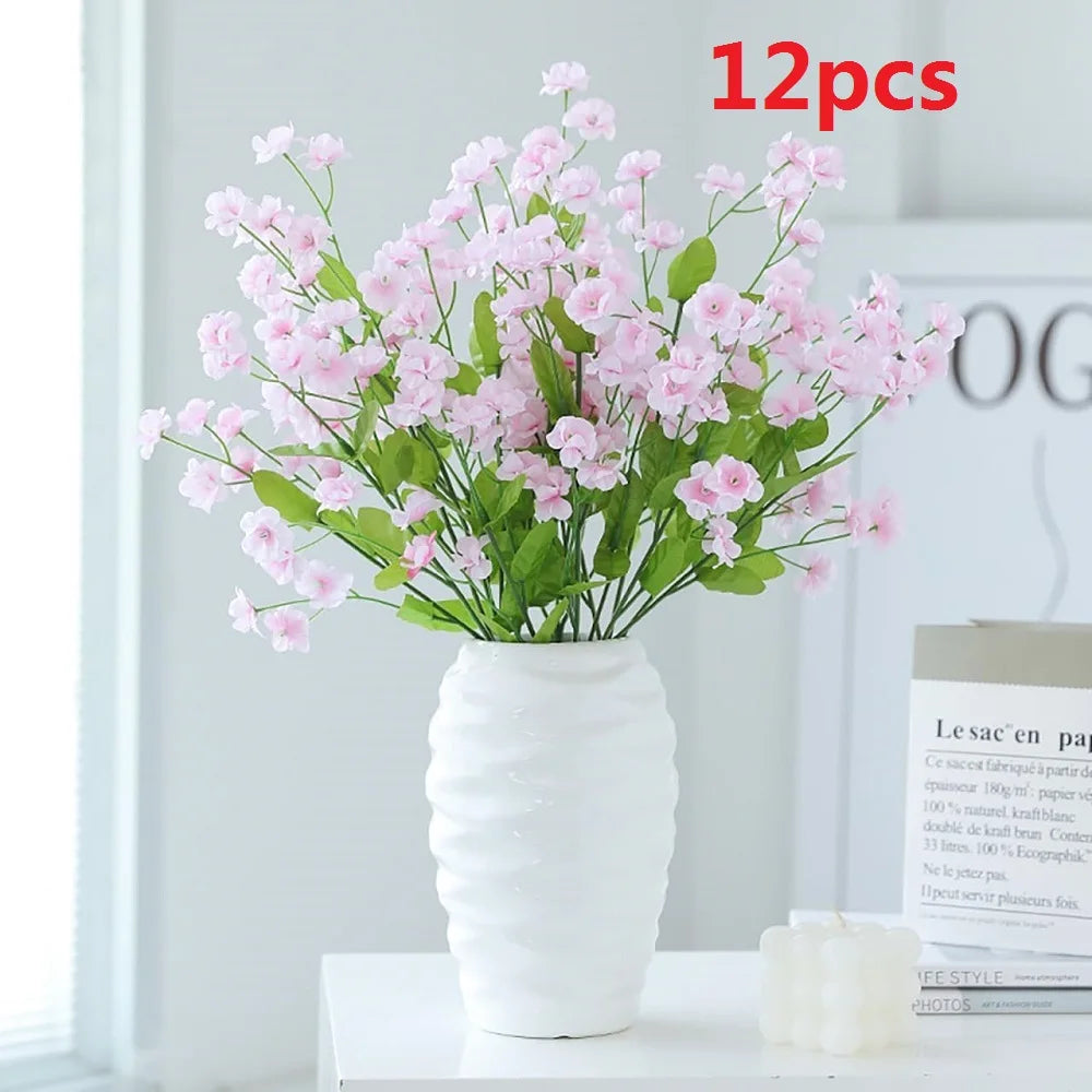 12PCS Artificial Flowers Plastic Forget-Me-Not Faux Bouquets DIY Home Decor Table Centerpiece Wedding Elegant Decoration