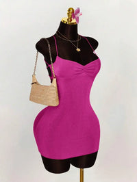 Lime Green Ruched Bust Cross Back Tie Strap Mini Dress