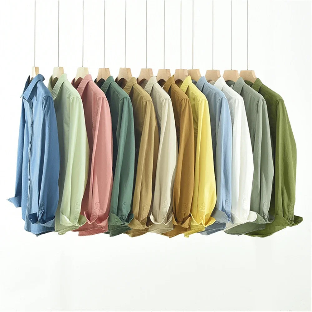 Mens long sleeve regular shirt Multi-color cotton plain shirt for Young men work tops Autumn men's clothing loose casual shirts