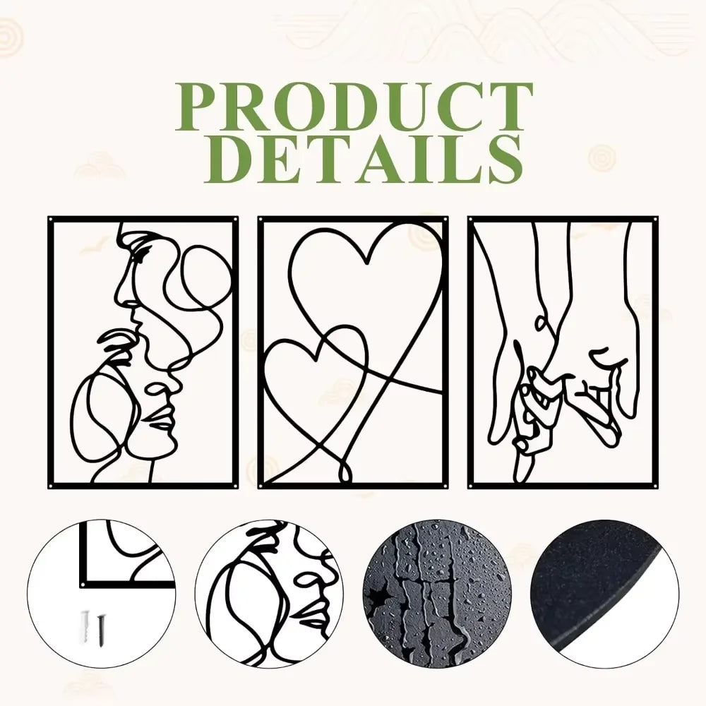 Metal Minimalist Line Wall Art - Delightful Valentine's Day Kiss Hand. Aesthetic Modern Home Ornament and Stylish Hanging