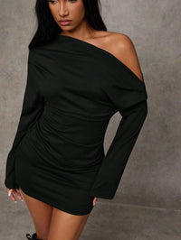 Women's Sexy Asymmetric Off Shoulder Ruched Mini Dress