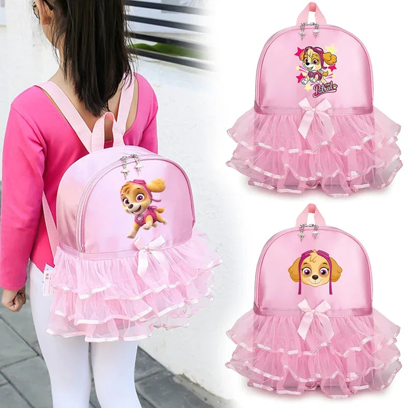 Paw Patrol Girl Lace Backpack Pink Skye Children Ballet Dance Bag Cute Bow Tie Kid Bagpack Trend Birthday Gift