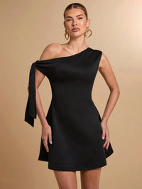 Women Asymmetric One-Shoulder A-Line Mini Dress Elegant Casual