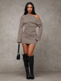 Women's Sexy Asymmetric Off Shoulder Ruched Mini Dress
