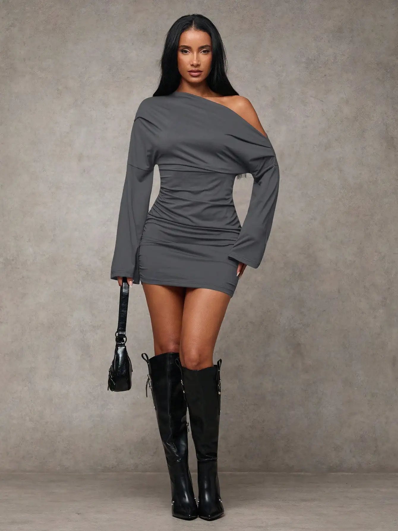 Women's Sexy Asymmetric Off Shoulder Ruched Mini Dress