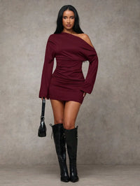 Women's Sexy Asymmetric Off Shoulder Ruched Mini Dress