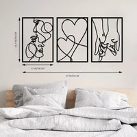Metal Minimalist Line Wall Art - Delightful Valentine's Day Kiss Hand. Aesthetic Modern Home Ornament and Stylish Hanging