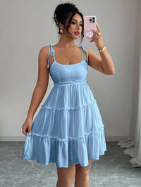 White Swiss Dot Tiered Ruffle Cami Dress Beach Vacation Outfit